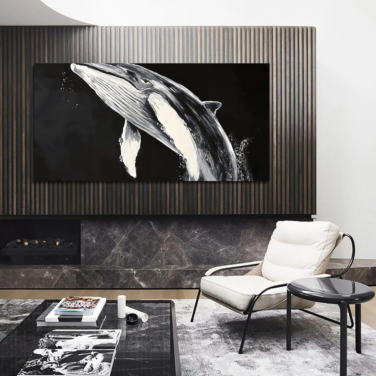 Canvas Wall Art Decor Black and White Wall Art Prints Large Modern Wall Art for Living Room Large Canvas Art Wall Decor Minimalist Whales Decorations Artwork for Walls Bedroom Office Decor 24" X 48"