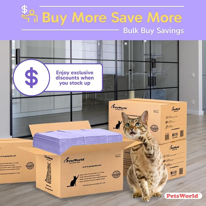 PetsWorld Universal Fit Cat Pad Refills for Litter Box, Unscented, Odor Control, Pack of 50