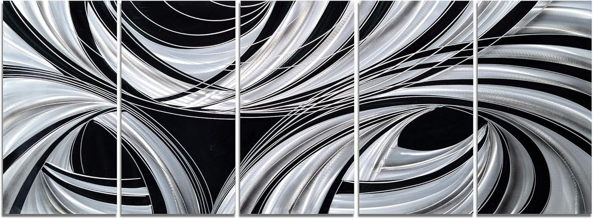 Yihui Arts Black and White Metal Art Wall Decor Hand Crafted Abstract Aluminum Artwork Modern Wall Sculpture Home Accent for Living Room Bedroom Dinning Decor