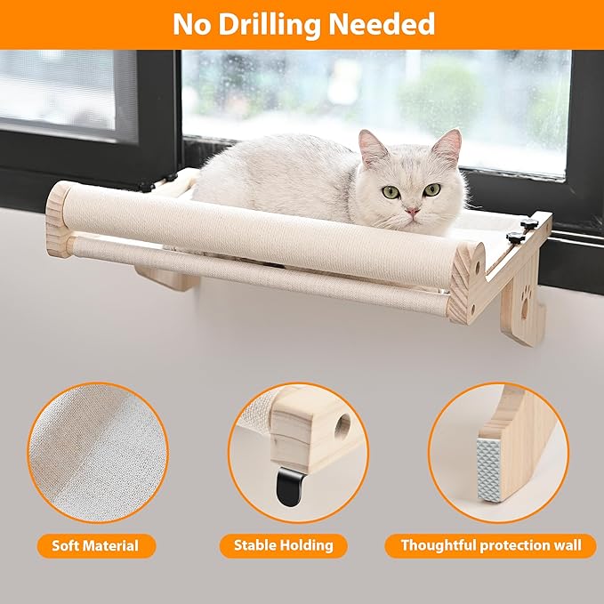 Cat Scratch Window Perch, Sturdy Cats Hammock for Window, Scratching Posts for Indoor Cats. Easy to Adjust Cat Bed for Windowsill, Bedside, Drawer and Cabinet. No Drilling Needed.