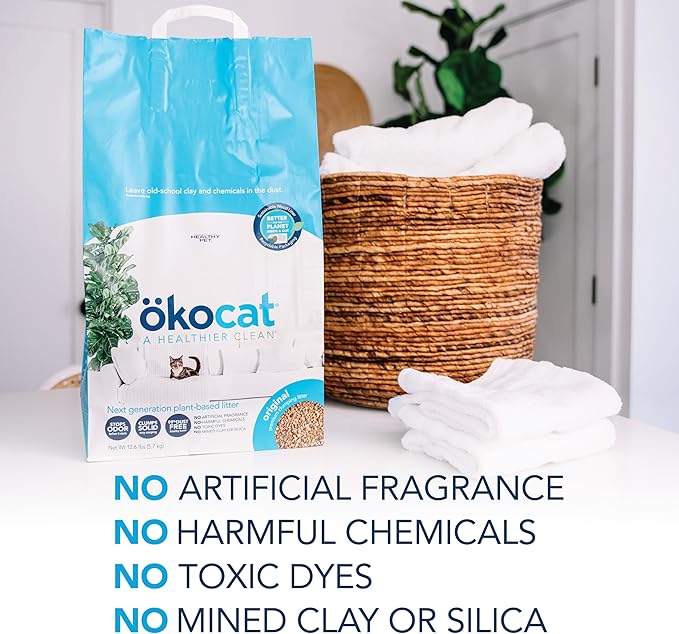 ökocat Original Wood Clumping Cat Litter, Unscented, 26 pounds XL - Natural Ingredients, Stops Odor, Clumps Solid, 99% Dust Free, Great for All Cats