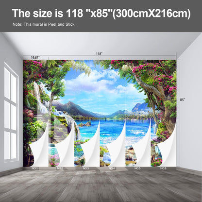 Landscape Lake Waterfall Wall murals Peel and Stick Wallpaper for Bedroom Living Room - 85"x118"