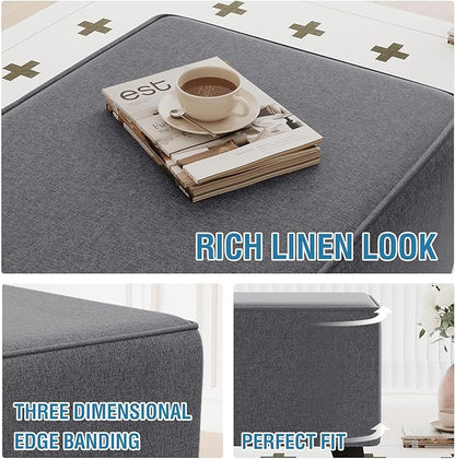 H.VERSAILTEX Ottoman Cover Slipcover Rectangle Fit Length 43"-44" Footrest Sofa Slipcovers Stool Cover Footstool Protector Covers Feature Thick Linen Look Fabric Removable Washable - Heather Grey