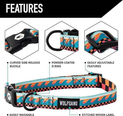 Wolfgang Heavy Duty, Adjustable Dog Collar with Quick Release Nylon Buckle for Walking & Training, BuenaOnda Print, Small