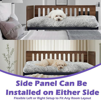Beside Dog Bed,2 Panels Adjustable Height Dog Bunk Beds,25.6‘’x18.1‘’Metal Dogs Bed Frame with Removable Cushion,Medium (Medium)