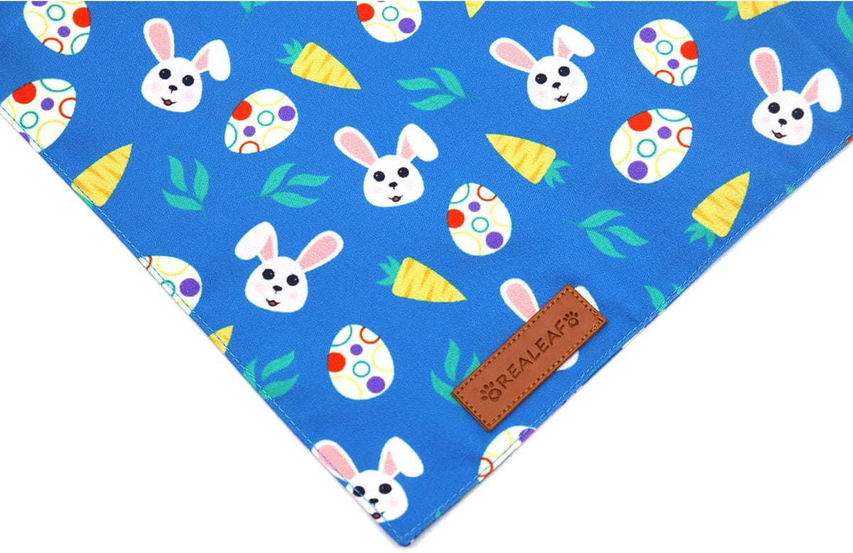 Realeaf Easter Dog Bandanas 2 Pack, Reversible Bunny Carrot and Easter Eggs Pet Scarf for Boy and Girl, Premium Durable Fabric, Holiday Bandana for Medium and Large Dogs Pets(Large)