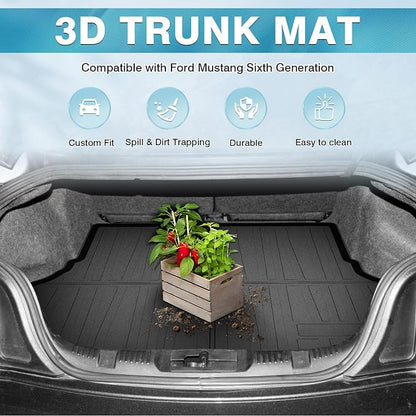 Mixsuper Cargo Liner for 2015-2025 Ford Mustang Coupe (Fits Models Without Subwoofer in Cargo Area) All Weather Trunk Liner Rear Cargo Mat for Mustang Accessories (Not Fit Mach-E)