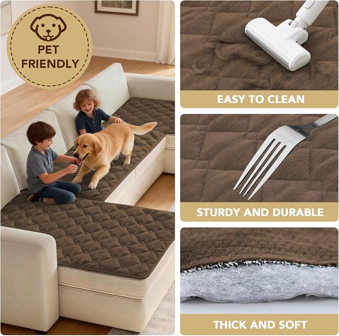 H.VERSAILTEX Chenille Couch Cover for Dogs Washable Soft Fuzzy Chair Covers for Living Room Sectional Sofa Cover Thick Pet Couch Cover Protector Non-Slip Dog Bed Cover(Coco Mocha, 28" x 34")