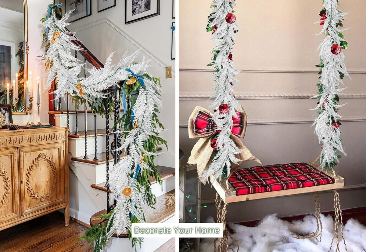 RECUTMS 2pcs Artificial Garland Faux Hanging Boston 6FT Fern Garlands Fake Greenery Ferns Plants for Halloween Thanksgiving Wedding Indoor Outdoor Party Wall Door Frame Fireplace Decor(White)
