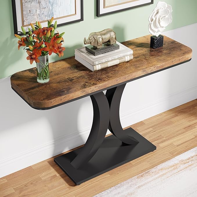 Tribesigns Industrial Console Table, 40 inch Narrow Entryway Foyer Table with Geometric Base, Rustic Hallway Accent Table for Living Room, Entrance