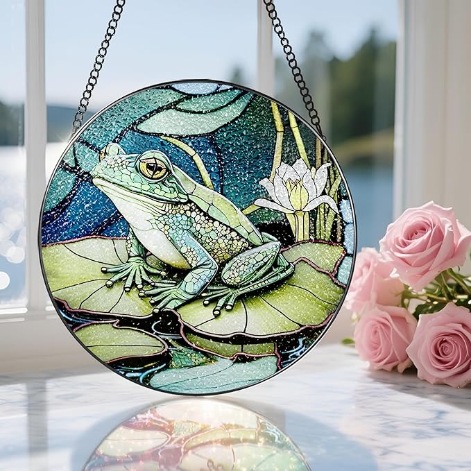 Stained Glass Window Hanging, Stained Glass Suncatcher, Frog Sun Catcher, Window Hanging Decor, Frog Lover Gift, Gifts for Fathers Day or Mathers Day, Christmas or Birthday Gift, Gifts for Friend