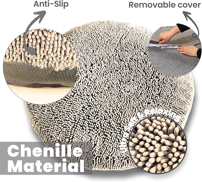 Muddy Mat® Cloud K-9 Bed for Dogs & Cats, Soft & Relaxing Donut Dog Bed, Chenille Material, Removable Cover, Washable & Dryer Safe–Beige Small(25'x25')