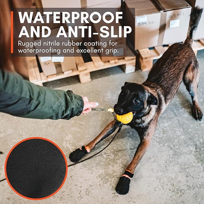 Non-stop dogwear Protector Booties, 4-Pack of Dog Booties for Hot Pavement and Rough Surfaces with Anti-Slip, Waterproof and Comfortable for Large Dogs