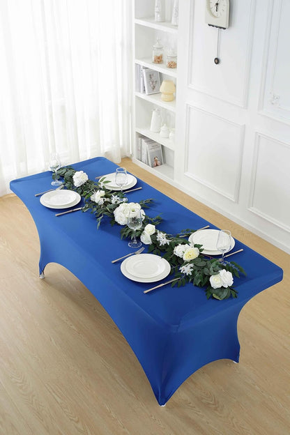 Craft And Party 2 Pack 6ft Royal Blue Spandex Tablecloth – Fitted Stretch Cover – Universal Fit for Folding Tables – Wrinkle-Free, Washable – Ideal for Parties, Weddings, Events