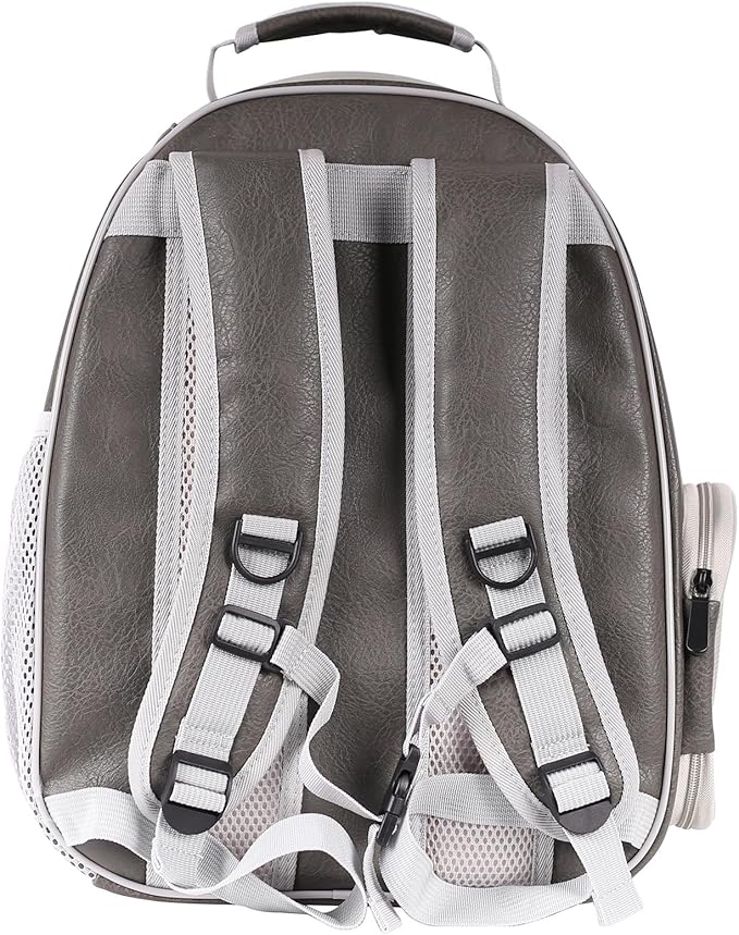 Front Extension Cat Backpack Carrier Cage for Large Cat, Up to 20 Pounds, Synthetic Leather Space Capsule Clear Bubble Window, Pet Carry Transport Book Bag