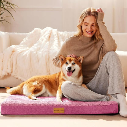 Patas Lague Orthopedic Large Dog Bed Washable Pet Sofa Mat 36''X24'' Pink | Egg-Crate Foam Dog Couch For Large Sized Dogs, Waterproof Removable Cover, Soft Pet Crate Bed With Nonskid Bottom