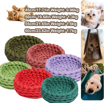 Woven Dog Bed Basket, Knitted Cotton Cat Bed Round Washable Woven Cat Pet Bed Chunky Dog Basket, Orthopedic, Chunky Knit Dog Nest,Dog Bed,Dog Cave,Dog Bedding(Pink,17")