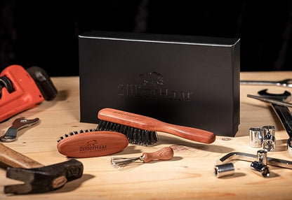 ZilberHaar Beard Brush Grooming Kit - Stiff Bristles Boar Bristles - Ideal for Medium to Long, Thick Beards - Distributes Balm & Oil for Growth/Styling - With Brush Cleaning Tool
