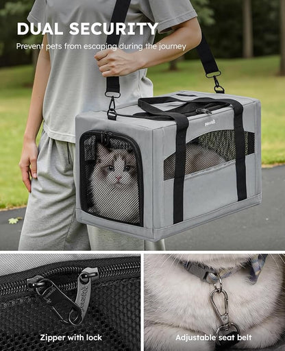 Pecute Cat Carrier Stable, Pet Carrier with Privacy Partition,Gray | Safe For Car Travel, Stable Steel Frame, Soft-Sided Pet Carrier Bag For Dogs And Cats Up To 15lbs, Foldable Design,XL.