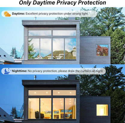 Kromapolis One Way Window Privacy Film Reflective Mirror Home Window Tint, Daytime Privacy Heat Control Anti UV Glass Tinting Static Cling (Silver, 29.5 x 118.1 inch)
