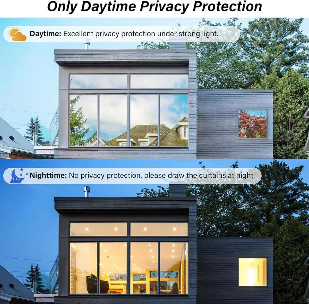 Kromapolis One Way Window Privacy Film Reflective Mirror Home Window Tint, Daytime Privacy Heat Control Anti UV Glass Tinting Static Cling (Silver, 45.2 x 78.7 inch)