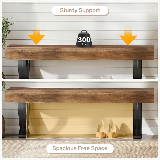 Tribesigns Entryway Shoe Bench, 55-Inch Wooden Shoe Bench with Metal X-Shaped Legs, Industrial Long End of Bed Stool with Seating for Bedroom, Living Room, Hallway, Porch