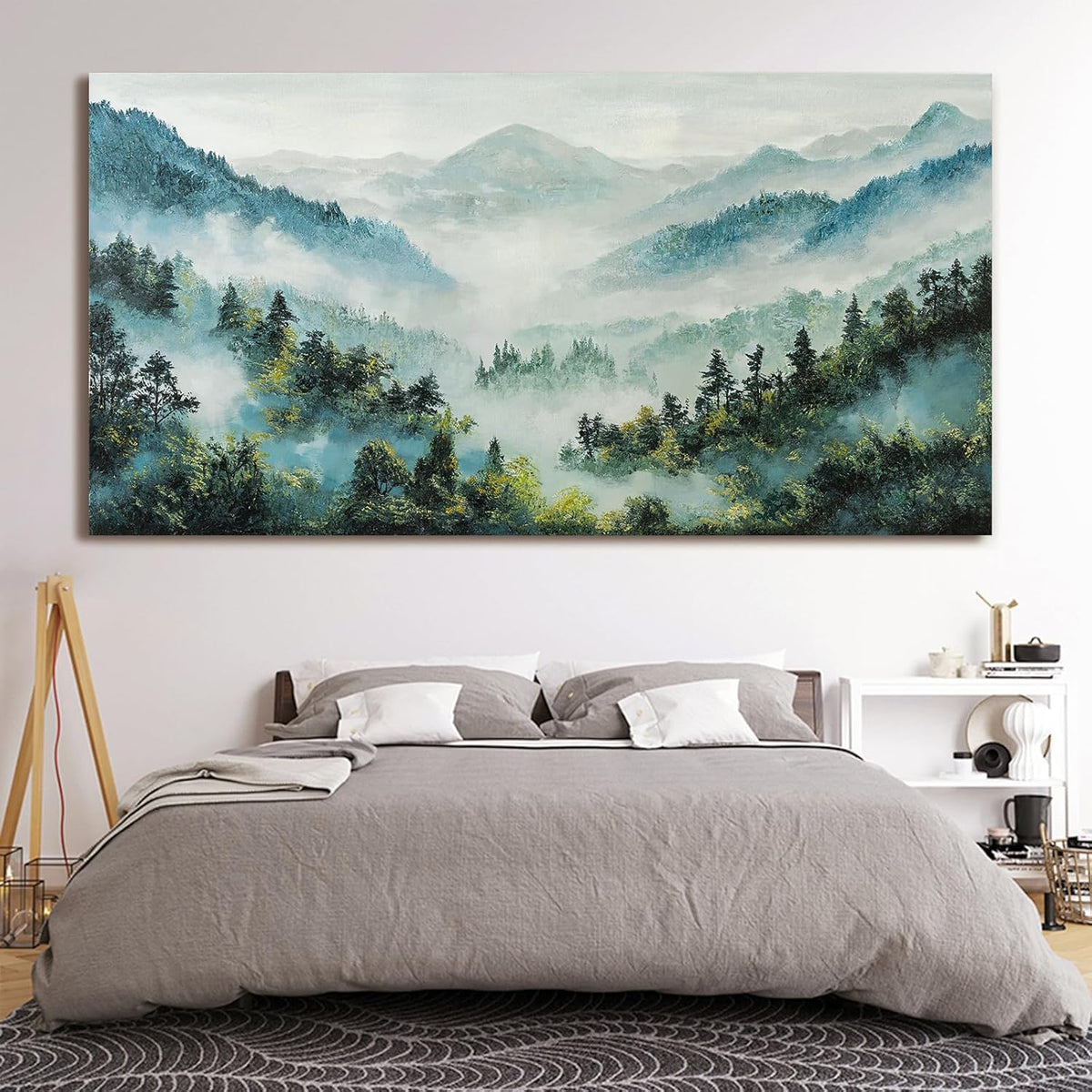 Canvas Wall Art Decor Art Work for Wall Decor Mountain Botanical Wall Art Decor Large Wall Art for Living Room White Foggy Forest Wall Art Art Work for Home Ofiice Bedroom Wall Decor 29" x 58"