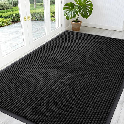 OLANLY Front Door Mat Indoor Outdoor Entrance, Waterproof Heavy Duty Doormat, Fade Resistant, Low Profile, Easy Clean Patio Porch Welcome Floor Mats for Entry, 59x40, Black