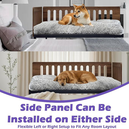 Beside Dog Bed,2 Wood Side Panel Adjustable Height Dog Bunk Beds,39''x27'' Metal Dogs Bed Frame with Cushion,Large
