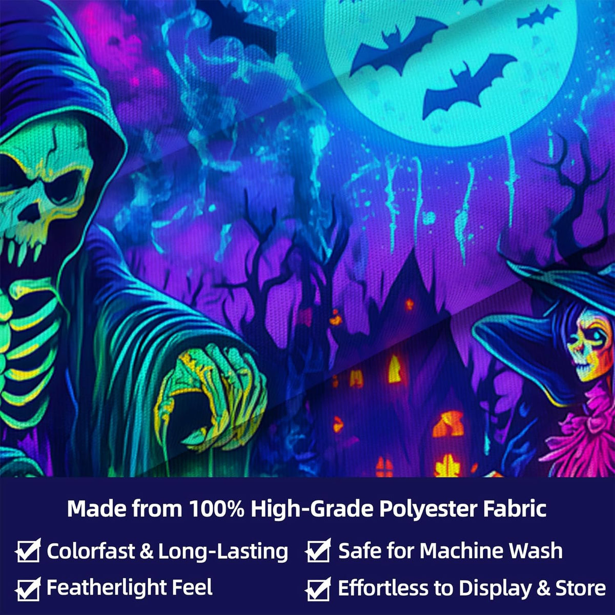 Halloween Tapestry, Blacklight Tapestry for Halloween Party Decor Hanging Tapestries Backdrop Wall Art Poster for Bedroom Dorm 90x70in