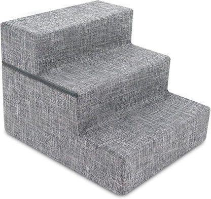 Best Pet Supplies Dog Stairs & Steps - Foam Steps for Small Dogs & Cats, Non-Slip Indoor Balanced Pet Step Support, Dog Ramp, No Assembly, Ash Gray Linen, Foldable 3-Step (16.5-inch Height)