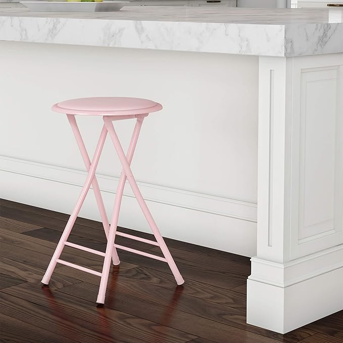 Lavish Home Folding Stool - Backless 24-Inch Stool with 225lb Capacity for Kitchen or Rec Room - Portable Indoor Counter Bar Stools (Pink)