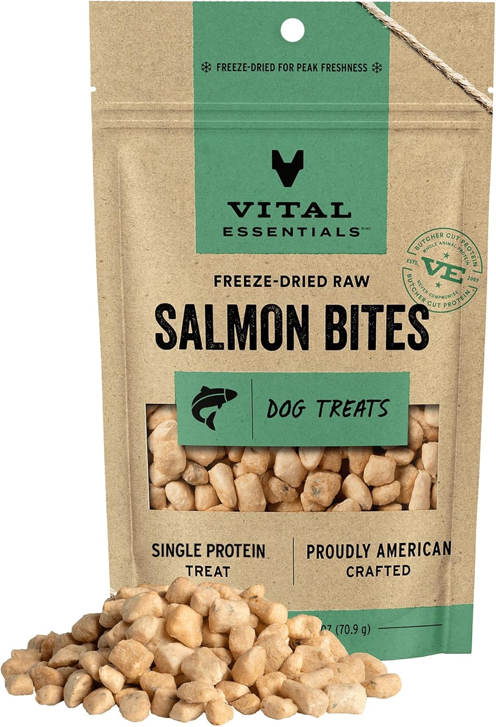 Vital Essentials Salmon Bites Dog Treats, 2.5 oz | Freeze-Dried Raw | Single Protein | Premium Quality High Protein Training Treats | Grain Free, Gluten Free, Filler Free