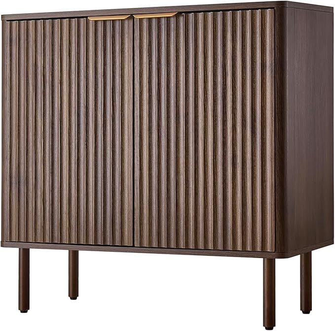 VEVOR Fluted Cabinet, Buffet Cabinet with 2-Tier Storage, Coffee Bar Cabinet with Adjustable Shelves, Sideboard Buffet for Hallway, Entryway, Living Room, or Kitchen, Walnut