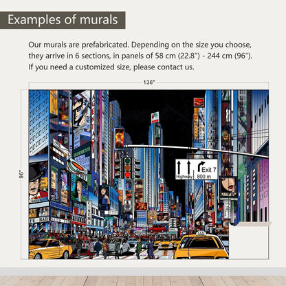 AFZEVEB-Hand-Painted New York City Wallpaper Wall murals for Bathroom 136"x96" (Not Peel and Stick)