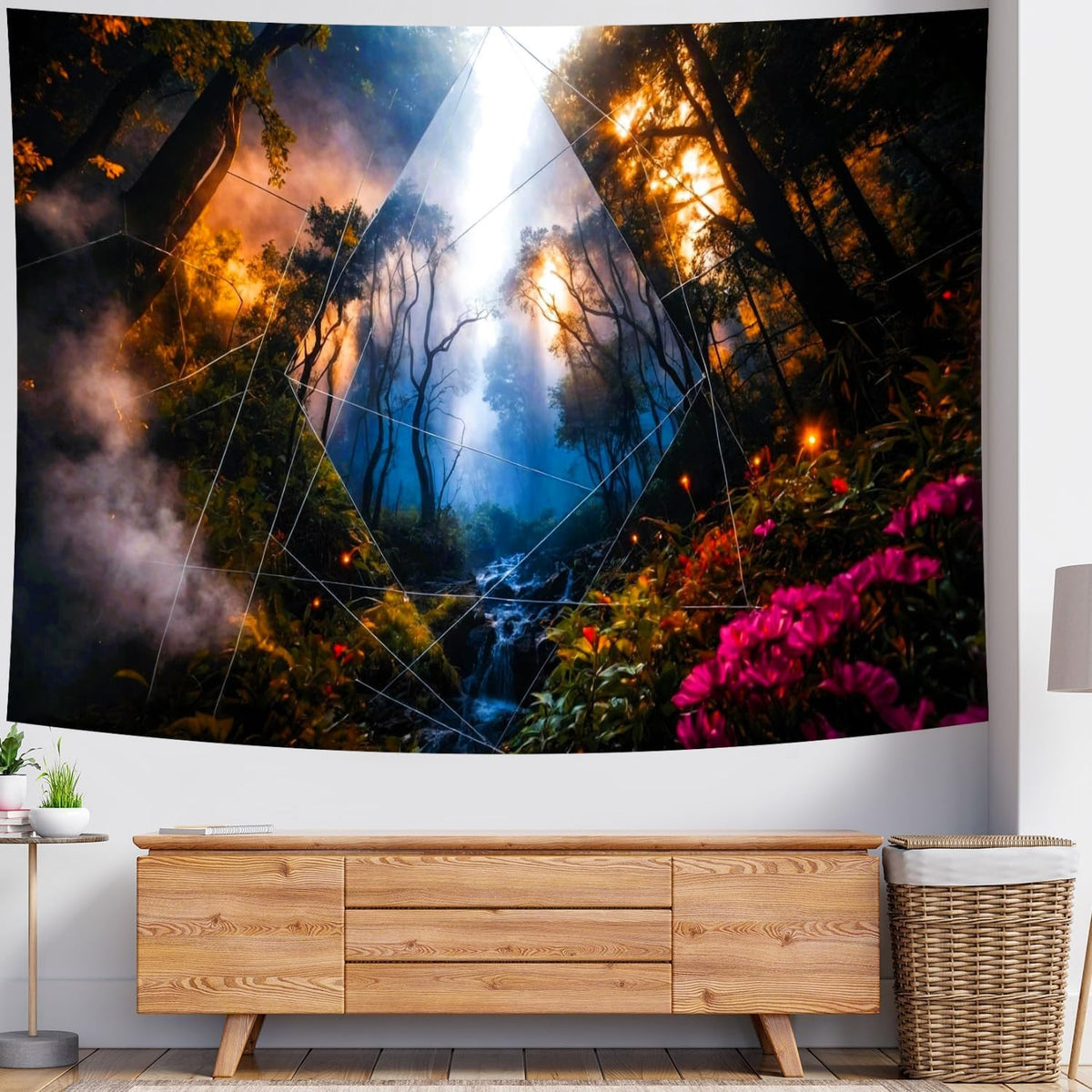Delur Forest Tapestry Tree of Life Misty Tropical Rainforest Tapestry Wall Hanging Mystical Colorful Spiritual Psychedelic Nature Landscape Headboard for Bedroom Living Room Home Decor (51.2" x 59.1")