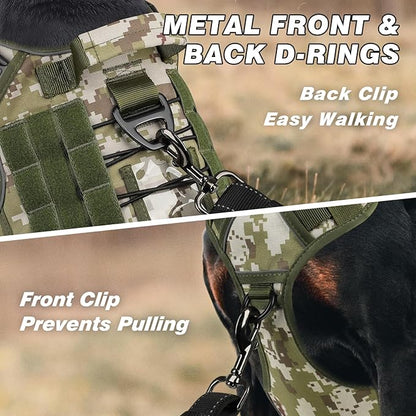 WINGOIN Tactical Dog Harness for Extra Large Dogs, Heavy Duty No Pull Dog Harness with Handle, Adjustable Reflective Military K9 Big Dog Vest for Great Dane, Walking, Hunting, Green Camo (XXL)