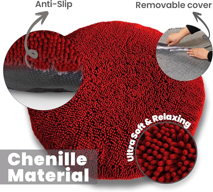 Muddy Mat® Cloud K-9 Bed for Dogs & Cats, Soft & Relaxing Donut Dog Bed, Chenille Material, Removable Cover, Washable & Dryer Safe–Red Small(25'x25')