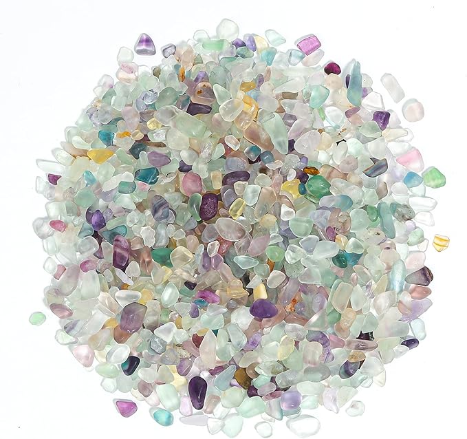 T4U Crystal Chips Stone Crushed Quartz Glass 0.5LB - Fluorite Tumbled Gravel Small Decorative Pebbles Bulk, Mini Polished Rocks Pieces for Crafts, Vases Filler, Succulent Plants, Aquarium Gravel Rocks