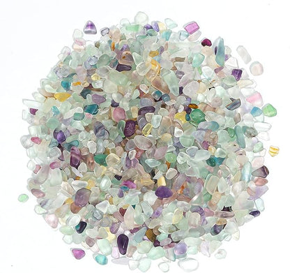 T4U Crystal Chips Stone Crushed Quartz Glass 0.5LB - Fluorite Tumbled Gravel Small Decorative Pebbles Bulk, Mini Polished Rocks Pieces for Crafts, Vases Filler, Succulent Plants, Aquarium Gravel Rocks