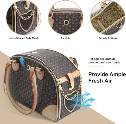 Fashion Dog Carrier PU Leather Dog Handbag Dog Purse Cat Tote Bag Pet Cat Dog Hiking Bag, Brown, Small 38 * 23 * 17cm
