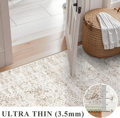 2'6x12 Washable Hallway Runner Rug - Vintage Kitchen Rugs with Non Slip Backing Low Pile Stain Resistant Carpets for Living Room Bedroom Entryway Soft Floor Mat for Laundry 2.6x12 Beige Brown