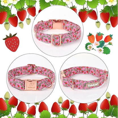 Sweet Strawberry Dog Collar, Cute Pink Summer Pet Collar with Metal Buckel, Durable Adjustable Designer Dog Collars for Small Medium Large Dogs M