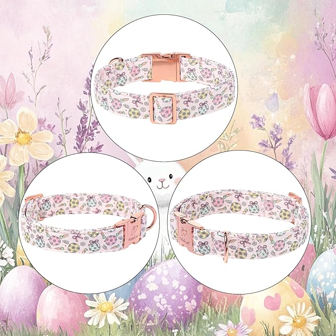 Easter Dog Collar, Pastel Floral Egg Easter Collars for Small Dogs, Cute Girly Spring Holiday Dog Collars, Adjustable Heavy Duty Female Pet Collar with Metal Buckle S