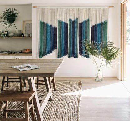 IOWER Macrame Wall Hanging Dip-Dyed 59" Wx37 L Craftsmanship Fiber Yarn Wall Art Boho Macrame Wall Decor