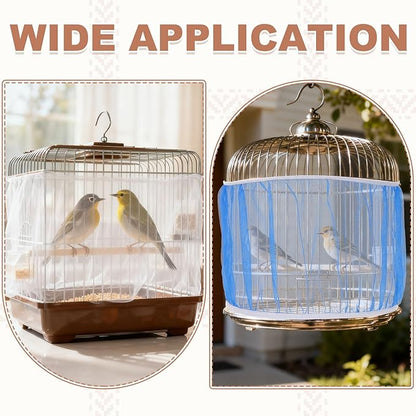 Bird Cage Seed Catcher, Bird Cage Net Cover Seeds Guard, Universal Birdcage Accessories, Blue/Green, Circumference 59.1"-78.7", Height 13.8" for Parrot Cockatiel Enclosures