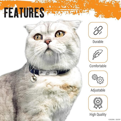 Naruto Breakaway Cat Collars for Girl & Boy Cats | Officially Licensed Naruto Shippuden Hidden Leaf Village Pet Accessories & Gifts, (8.5” to12”) Adjustable Cute Kitten Collar with Bell (Black, Ninja)