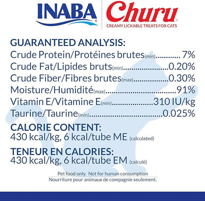 INABA Churu Cat Treats, Lickable, Squeezable Creamy Purée Cat Treat with Green Tea Extract & Taurine, 0.5oz. Each Tube, 40 Tubes, Chicken & Seafood Variety