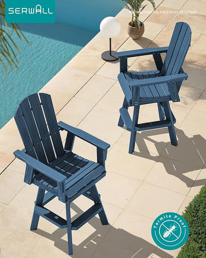 SERWALL Swivel Adirondack Bar Chairs Set of 4, HDPE Outdoor Swivel Barstools Chairs Set of 4 for Bistro, Poolside, Garden, Blue