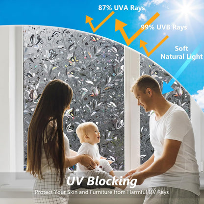 Kromapolis Window Film, Window Privacy Film Frosted, Vinyl Glass Covering, Stained Glass Decorative Film, Static Window Clings, Non-Adhesive (Grayish Black, 35.4 x 78.7 inch)